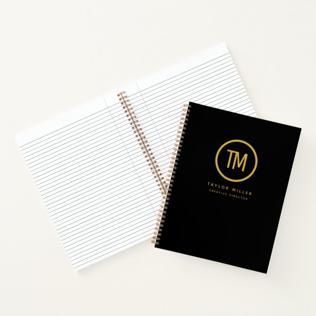 Modern Business Professional Monogram Black Gold Notebook (Inside)