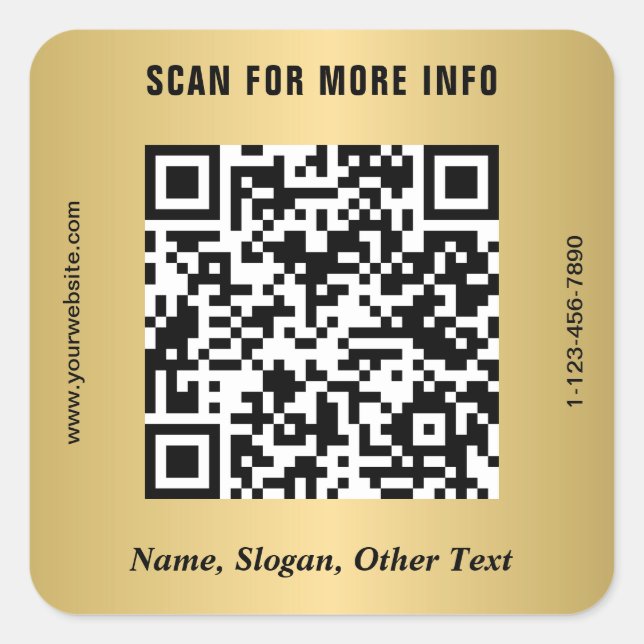 Modern Business QR Code Gold Square Sticker (Front)