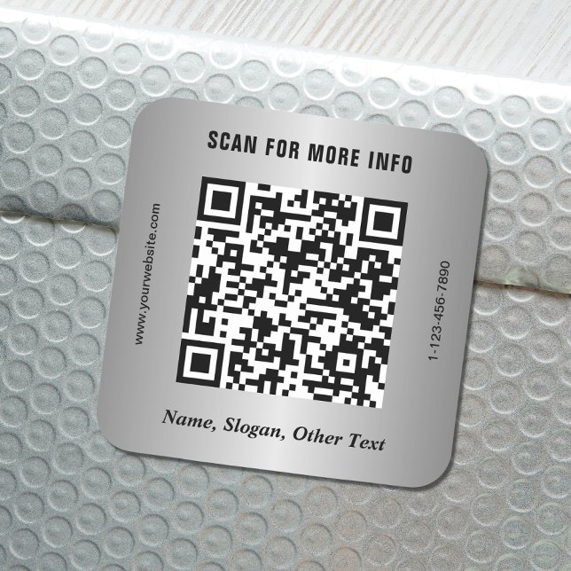 Modern Business QR Code Silver Square Sticker (Creator Uploaded)
