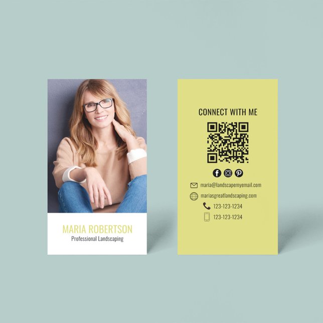 Modern Business QR Code Simple Photo Card (With a scannable QR code with social media icons. )