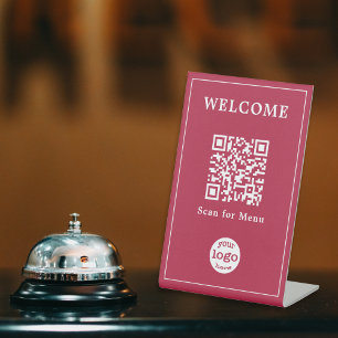 Modern Business Restaurant Cafe Menu QR Code Logo Pedestal Sign