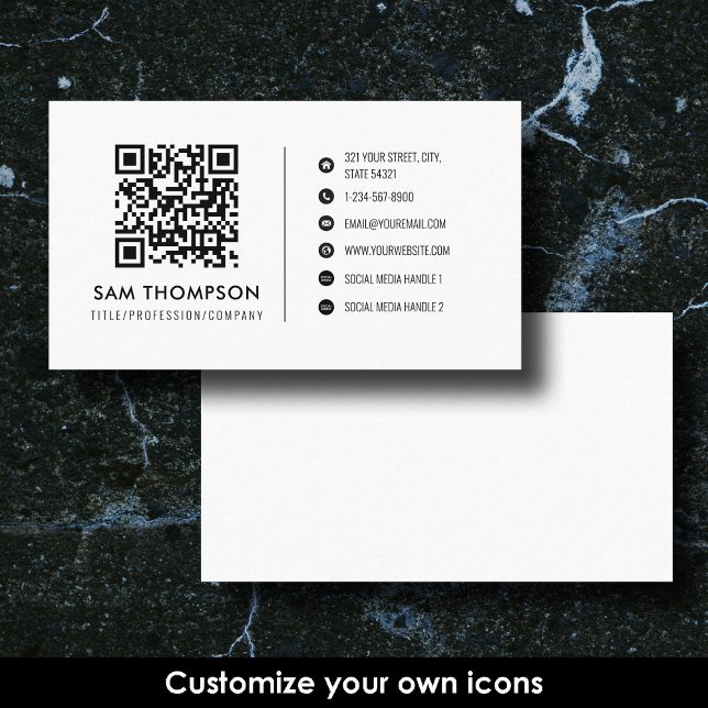 Modern Business Social Media Icons QR Code Simple Card (Modern Business Social Media Icons QR Code Simple Business Card)
