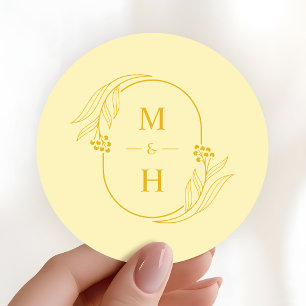Modern Butter Yellow Boho Monogram Wedding Classic Round Sticker