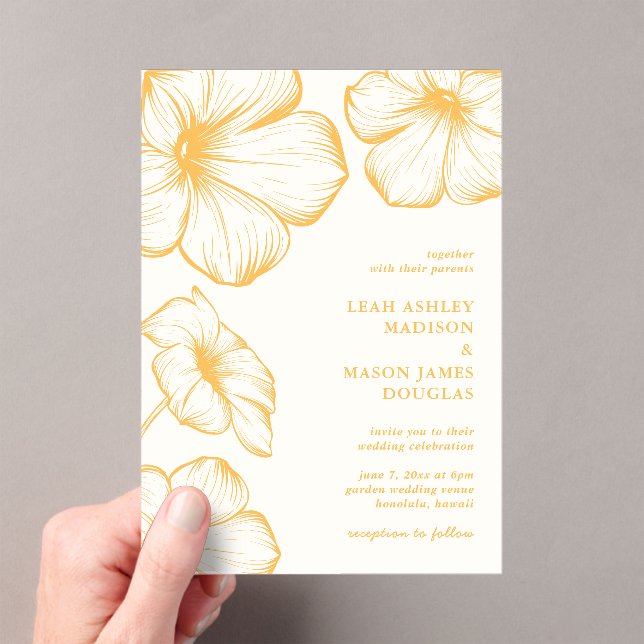 Modern Butter Yellow Floral Elegant Wedding Acrylic Invitations (Insitu (Handheld))