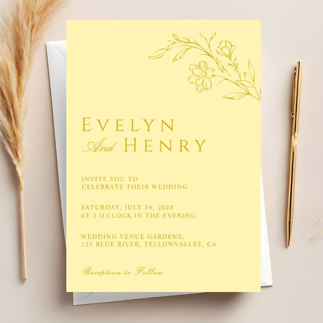 Modern Butter Yellow Floral Wedding Invitation (Creator Uploaded)