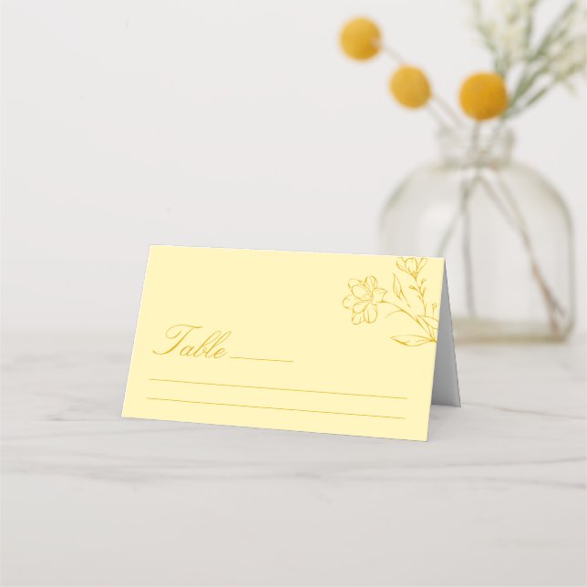 Modern Butter Yellow Floral Wedding Table Place Card (Front)