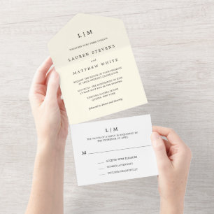 Modern Butter Yellow Monogram Elegant Wedding All In One Invitation