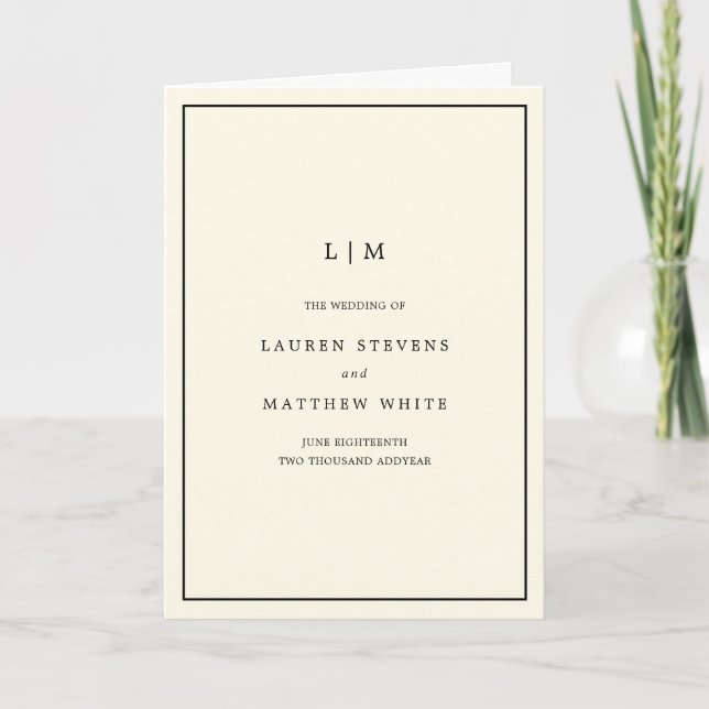 Modern Butter Yellow Monogram Elegant Wedding Program (Front)