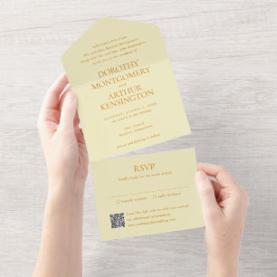 Modern Butter Yellow QR Code Elegant Wedding All In One Invitation