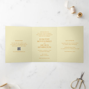 Modern Butter Yellow QR Code Elegant Wedding Tri-Fold Invitation