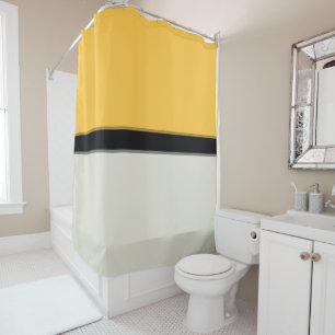 Modern Butter Yellow Silver Blue Grey Black Stripe Shower Curtain