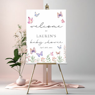 Modern Butterflies Baby Shower Welcome Sign