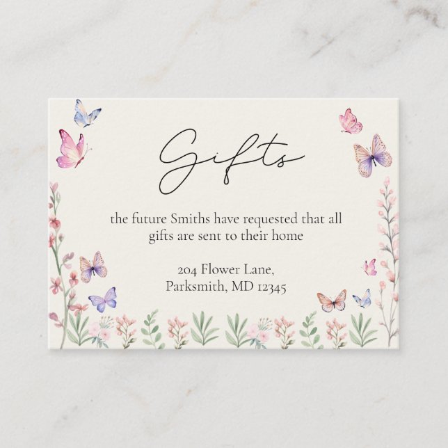 Modern Butterflies Bridal Shower  Enclosure Card (Front)