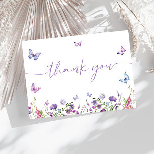 Modern Butterflies Bridal Shower Floral Thank You Card