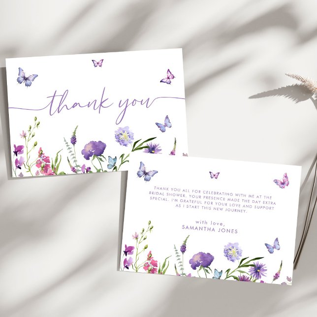Modern Butterflies  Bridal Shower Floral Thank You Card (Creator Uploaded)