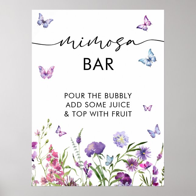 Modern Butterflies  Bridal Shower Mimosa Bar Sign (Front)