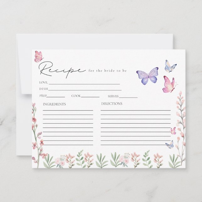 Modern Butterflies Bridal Shower Recipe Card  (Front)
