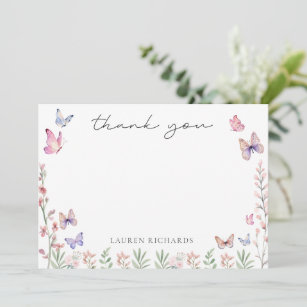 Modern Butterflies Bridal Shower  Thank You Card