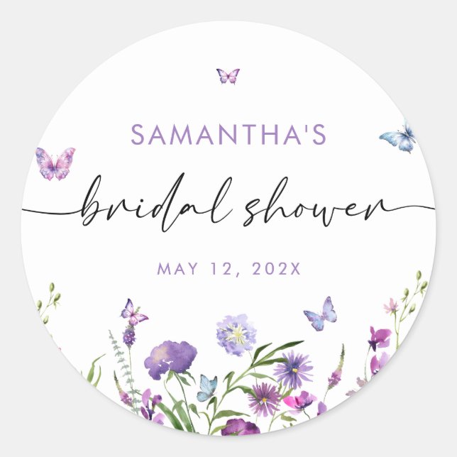 Modern Butterflies  Bridal Shower Welcome Sign Classic Round Sticker (Front)
