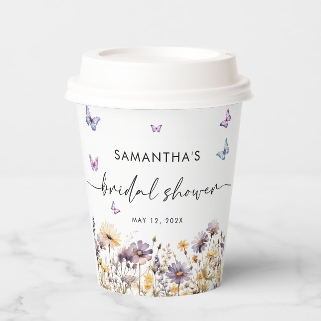 Modern Butterflies  Bridal Shower Welcome Sign Paper Cups (Front)