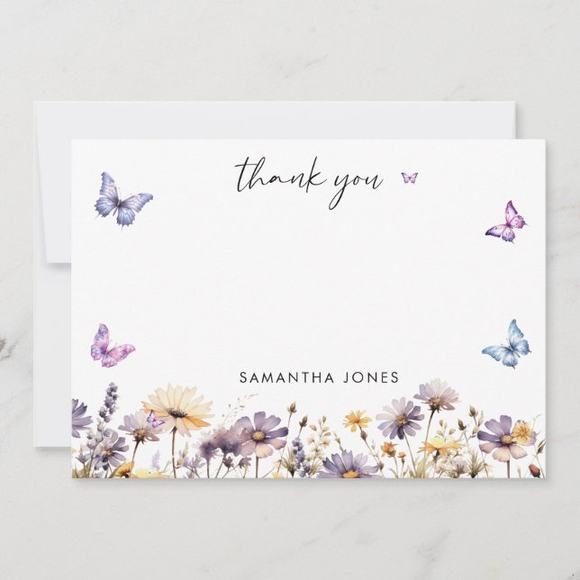 Modern Butterflies  Bridal Shower Welcome Sign Thank You Card (Front)