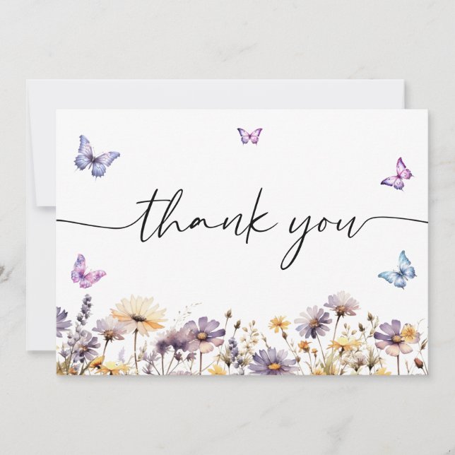 Modern Butterflies  Bridal Shower Welcome Sign Thank You Card (Front)