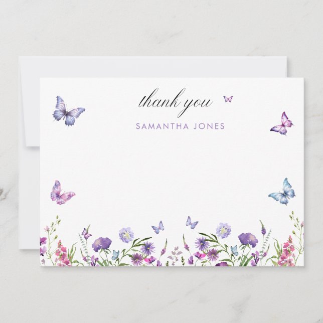 Modern Butterflies  Bridal Shower Welcome Sign Thank You Card (Front)