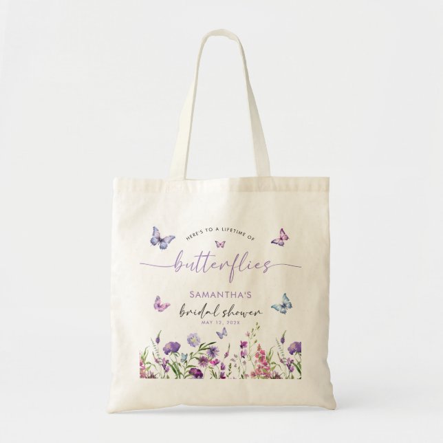 Modern Butterflies Bridal Shower Welcome Sign Tote Bag (Front)