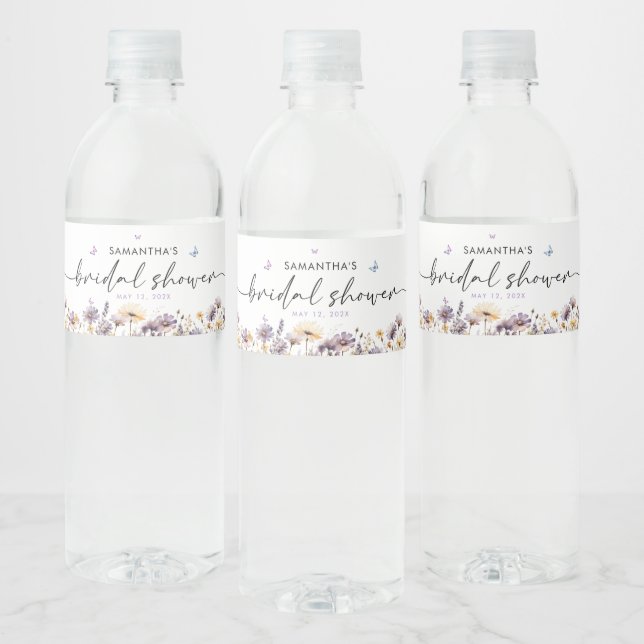 Modern Butterflies  Bridal Shower Welcome Sign Water Bottle Label (Bottles)