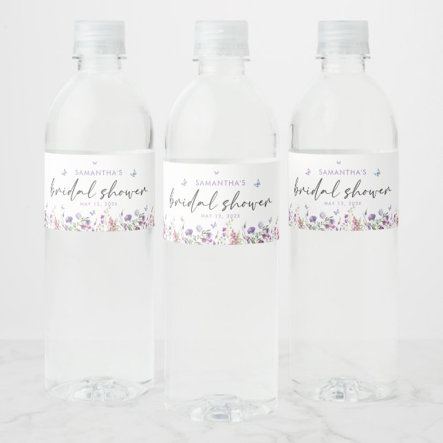 Modern Butterflies  Bridal Shower Welcome Sign Water Bottle Label (Bottles)