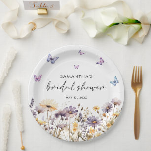 Modern Butterflies  Floral Purple Bridal Shower  Paper Plate