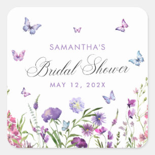 Modern Butterflies  Floral Purple Bridal Shower  Square Sticker