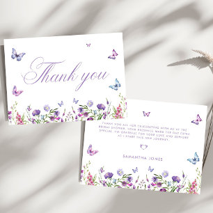 Modern Butterflies Floral Purple Bridal Shower  Thank You Card