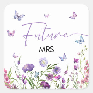 Modern Butterflies  Floral Purple Future Mrs Square Sticker
