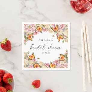 Modern Butterflies Pink Peonies Bridal Shower Napkin