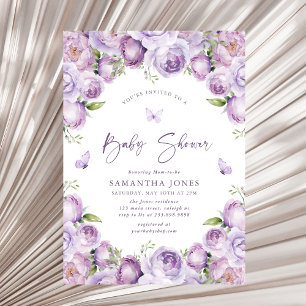 Modern Butterflies Purple Baby Shower Invitation