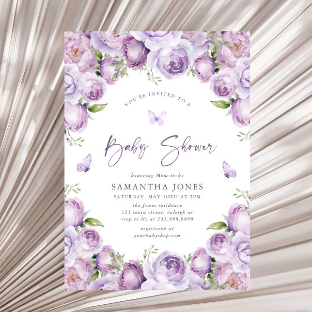Modern Butterflies Purple Baby Shower Invitation (Creator Uploaded)