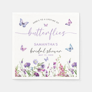 Modern Butterflies Purple Floral Bridal Shower  Napkin