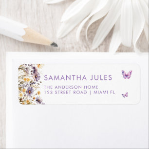 Modern Butterflies Purple Floral  Return Address Label
