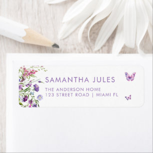 Modern Butterflies Purple Floral  Return Address Label