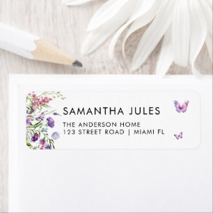 Modern Butterflies Purple Floral  Return Address Return Address Label