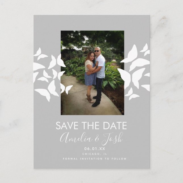 Modern Butterflies Save the Date Photo Postcard (Front)
