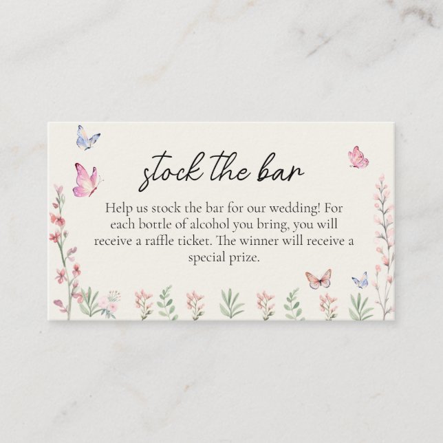 Modern Butterflies Stock the Bar Bridal Shower  Enclosure Card (Front)