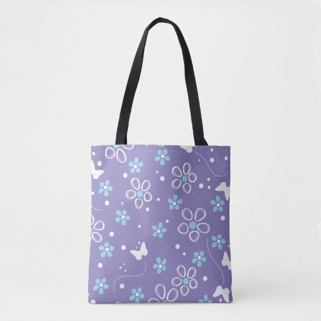 Modern butterfly and flower pattern tote bag (Front)
