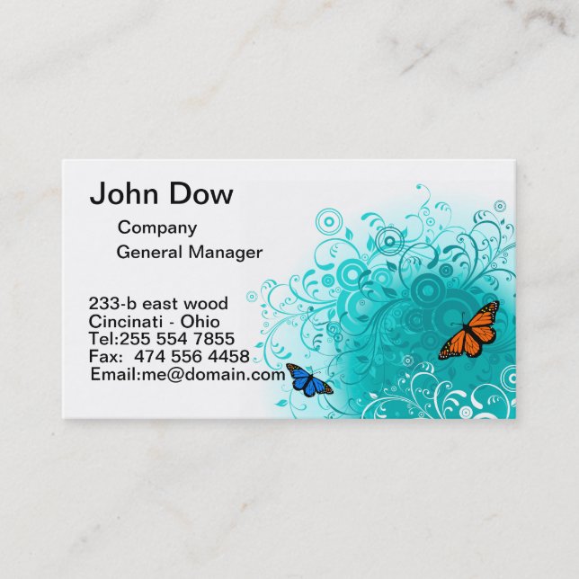 Modern butterfly and green floral VOL3 Business Card (Front)