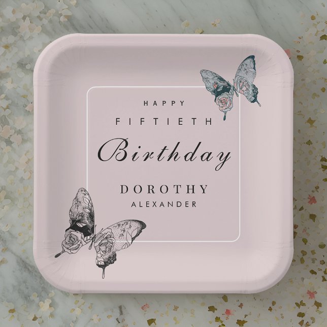 Modern Butterfly ANY Milestone Adult Birthday Paper Plate (Creator Uploaded)