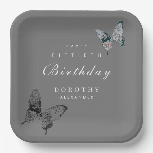 Modern Butterfly ANY Milestone Adult Birthday Paper Plate (Front)