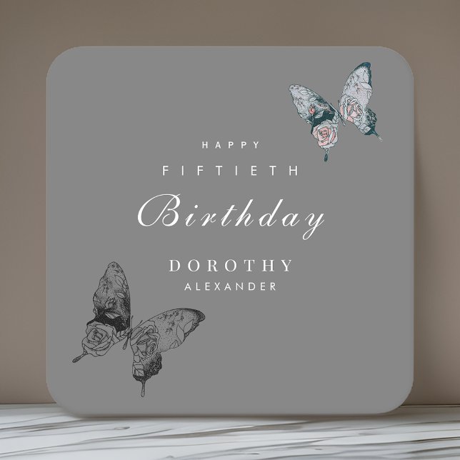 Modern Butterfly ANY Milestone Adult Birthday Square Paper Coaster (Creator Uploaded)