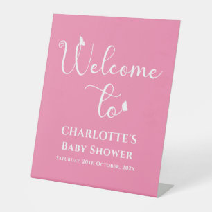 Modern Butterfly Calligraphy Baby Shower Welcome Pedestal Sign