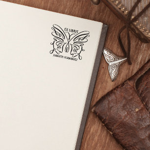 Modern Butterfly Ex Libris Book Rubber Stamp